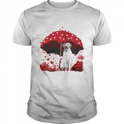 loving red umbrella yellow labrador christmas sweater shirt
