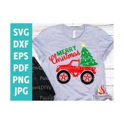 merry christmas truck svg, christmas tree truck svg, santa svg, monster truck toddler holiday silhouette cricut png eps