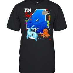kids 4 year old birthday whale fish sea bday boys and girls shirt
