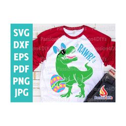 easter dinosaur svg, happy easter bunny saurus rex, egg hunt funny bunny ears png, pdf, eps easter shirt design files fo