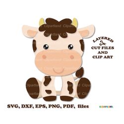 INSTANT Download.  Cute sitting cow cut file and clip art. Personal and commercial use. C_4.
