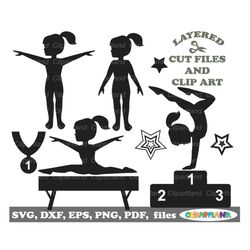 INSTANT Download. Personal and Commercial use is included! Gymnastics silhouettes cut files and clip art. G_51.
