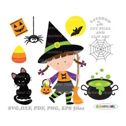 INSTANT Download. Cute Halloween witch svg cut file and clip art. Commercial license is included up to 500 uses! W_20.