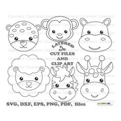 INSTANT Download. Personal and Commercial use is included! Jungle animals face outline cut files and clip art. Animals s