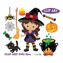 INSTANT Download. Cute Halloween witch Clip Art. Personal and Commercial use included! W_29_clipart.