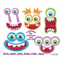 INSTANT Download. 6 monster smiling face svg cut files. Personal and commercial use. Mf_12.
