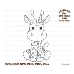 INSTANT Download. Commercial license is included! Cute sitting baby giraffe cut files and clip art. G_11_bw.