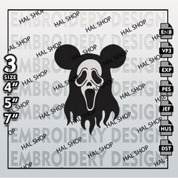 Halloween Machine Embroidery Pattern, Ghost Face Mickey Embroidery files, Horror Characters Embroidery Designs