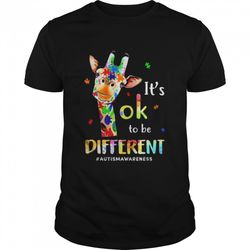 autism awareness cute giraffe animal its ok to be different t-shirt
