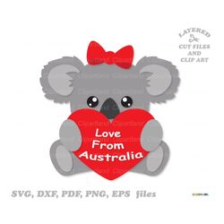 instant download. cute sitting valentine koala girl bear svg cut file and clip art. personal and commercial use. k_6.