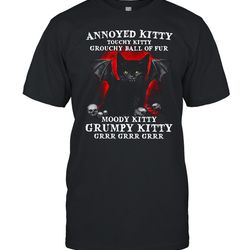annoyed kitty touchy kitty grouchy ball of fur moody kitty grumpy kitty black vampire cat with and skulls shirt