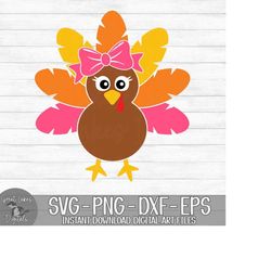 thanksgiving turkey - instant digital download - svg, png, dxf, and eps files included! turkey with bow, girl turkey