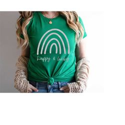 happy and lucky patrick's day shirt, shamrock green womens shirt, st patricks day shirt, st paddys, cute st pattys shirt