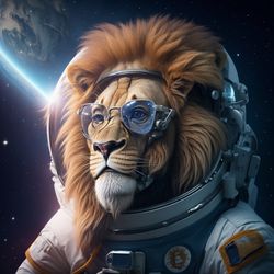 lion astronaut with glasses in space digital product