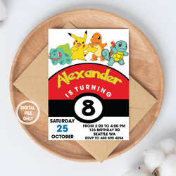 personalized file pokemon birthday invitation, pokemon evite, pokemon digital invitation, printable instant download