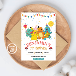 personalized file pokemon birthday invitation pokemon birthday party pikachu invitation png file only