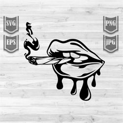lips smoking joint svg file || smoking cannabis svg || smoking marijuana svg || dripping lips svg || smoking weed svg ||