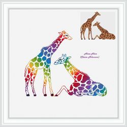 Cross stitch pattern Giraffe silhouette rainbow ornament monochrome animal Africa abstract counted crossstitch patterns