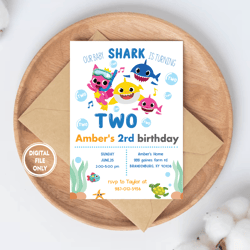personalized file baby shark invitation, baby shark birthday invitation for girl, baby shark girl party, baby shark part