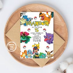 personalized file pokemone birthday invitation digital, pokemon evite, printable download, pikachu invite pokemon