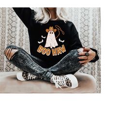 boo haw western halloween sweatshirt, spooky halloween mom shirt, vintage sweater, mama shirt, womens cute pumpkin hallo