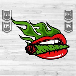 blazing lips smoking weed svg file || lips with blunt joint || cannabis smoking svg || marijuana smoking lips || blunt j