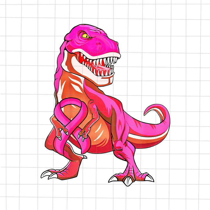 T-Rex Breast Cancer Pink Ribbon Png, Dinosaur Breast Cancer Awareness Png, T-Rex Pink Cancer Warrior Png, Dinosaur Pink Png - 1.jpg