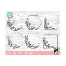 cactus frames svg, cactus svg file, cactus monogram svg, cactus border, succulent svg, cactus cut file, wreath svg, roun