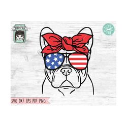 july 4th dog svg, fourth of july french bulldog svg file, frenchie glasses svg, dog cut file, frenchie bandana svg, jul