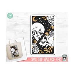 tarot card skull svg, floral skull tarot svg file, lovers tarot card svg, halloween, gothic, flower skull svg, witchy sv