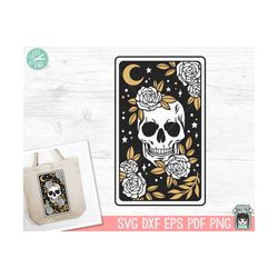 tarot card skull svg, floral skull tarot svg file, death tarot card svg, halloween, gothic, flower skull svg, witchy svg