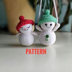 Easy crochet pattern Snowman ornament, Christmas crochet pattern, car accessory pattern, Beginner crochet amigurumi patt