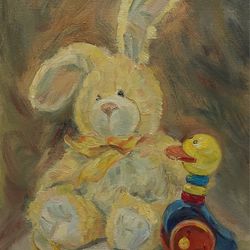 Toy hare oil painting artwork for children room nursery