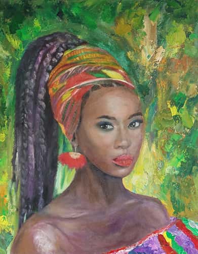 African woman black portrait original oil painting African art