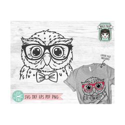 owl svg file, owl with glasses bowtie svg, owl cut file, animal face, cute boy owl svg, cute owl face svg, eyeglasses, s