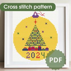 Cross stitch pattern New Year 2024 / Cross stitch pattern PDF / New Year gift DIY / New Year gift idea DIY