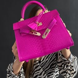 pink barbie bag python leather crossbody snakeskin handmade