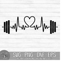 heartbeat barbell - instant digital download - svg, png, dxf, and eps files included! weights, power lifting, ekg, heart