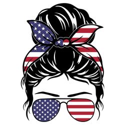 happy 4th of july messy bun hair svg, american patriotic svg