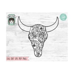 cow skull flowers svg, cow skull floral svg, bull skull floral svg, bull skull flower svg, southwest svg, boho svg, long
