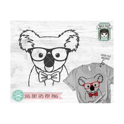 koala svg file, koala with glasses bowtie svg, koala cut file, animal face, cute boy koala svg, australian animals svg f