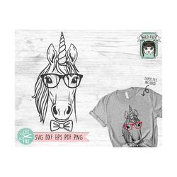 Unicorn svg file, Unicorn with Glasses Bowtie svg, Unicorn cut file, Animal Face, Cute Boy Unicorn svg, Cute Unicorn Fac