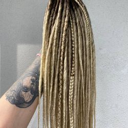 Synthetic ombre DE dreads extensions, Brown to Blonde dreadlocks, fake dreads
