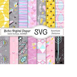 bohemian digital paper, boho paper, digital paper, instant download, wrapping paper, digital paper pack, digital scrapbo