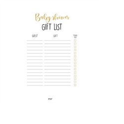 Gift List Printable, Baby Gift List, Baby Shower Gifts, Shower Gift List, Gift Log Book, Template Baby Shower