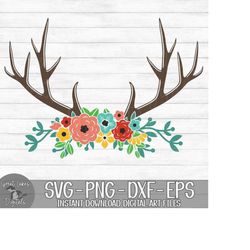 floral antlers, deer antlers, hunting, flowers, girl - instant digital download - svg, png, dxf, and eps files included!
