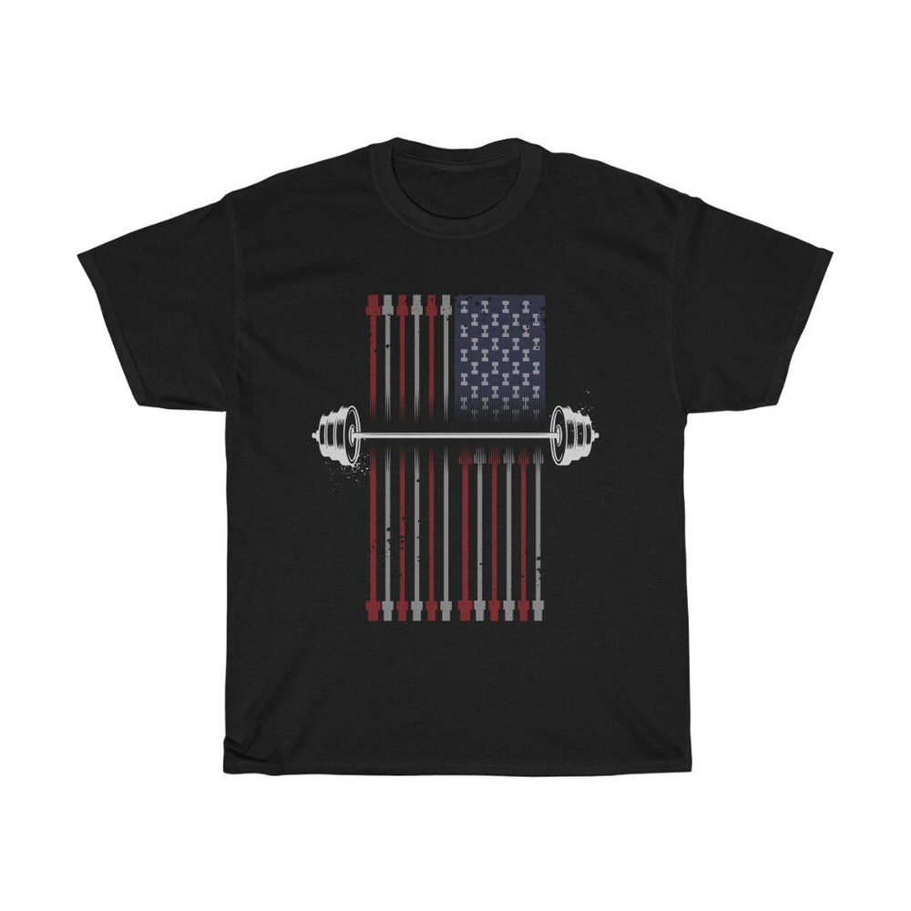 American Flag Weightlifting Barbell Workout T-Shirt.jpg