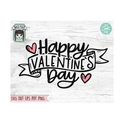 happy valentines day svg file, happy valentines day cut file, hand lettered valentine svg, ribbon banner, valentines day