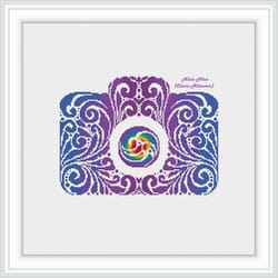 cross stitch pattern photo camera floral ornament rainbow monochrome photographer studio journalist media profession pdf