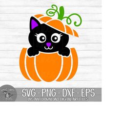 halloween cat in pumpkin - instant digital download - svg, png, dxf, and eps files included! girl, black cat
